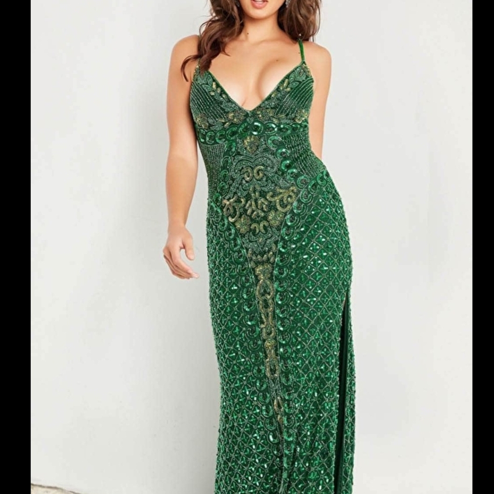 Jovani Deep Green Embellished Maxi Dress